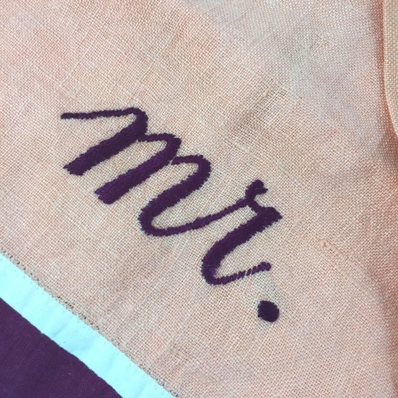 MCM Embroidered Mr and Mrs Finger Tip Towels Linen Mid Century Bathroom - Picture 4 of 5
